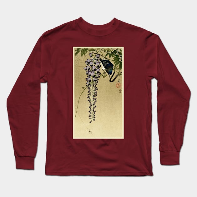 Flycatcher at wisteria, by Ohara Koson Long Sleeve T-Shirt by Veiovis